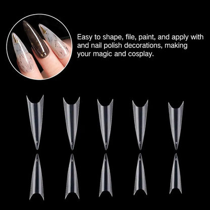 500/600pcs Long Pointed Fake Nail Tips Stiletto Half Cover French Acrylic UV Gel False Nail Extension Press On Nails Manic Tool.
