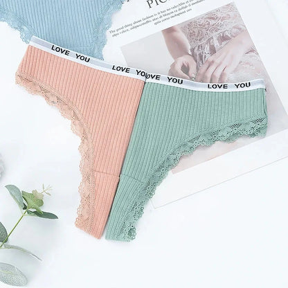 3Pcs/Lot Lace Thong Women's Tanga Low Waist Sexy Lingeries Cotton Panties Laides T Back Pants Girls Underwear Female Underpants.