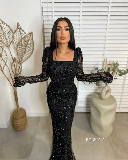 BABYONLINE Maßgeschneidertes Abendkleid All CoPearl Sleeve Full Crystals Etuikleid Abiye