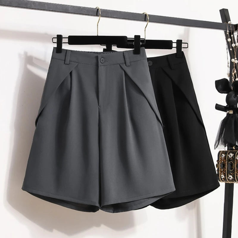 Women's A-Line High Waisted Wide Leg Short Pants Plus Size Casual Suit Shorts Summer 2025 Oversized Loose Five Quarter Pants.
