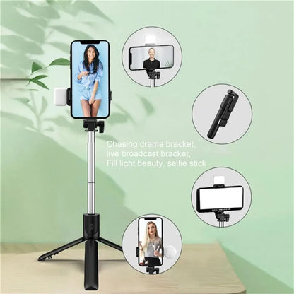 Portable Bluetooth Selfie Stick Tripod Holder with Remote Shutter Fill Light Extendable Wireless Remote Retractable Phone Stand.