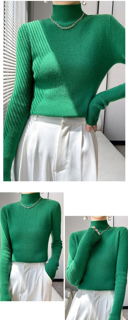 MEXZT Solide Pullover Frauen Hälfte Rollkragen Gestrickte Pullover Harajuku Koreanische Dicke Strickwaren Herbst Winter Mode Schlank Jumper