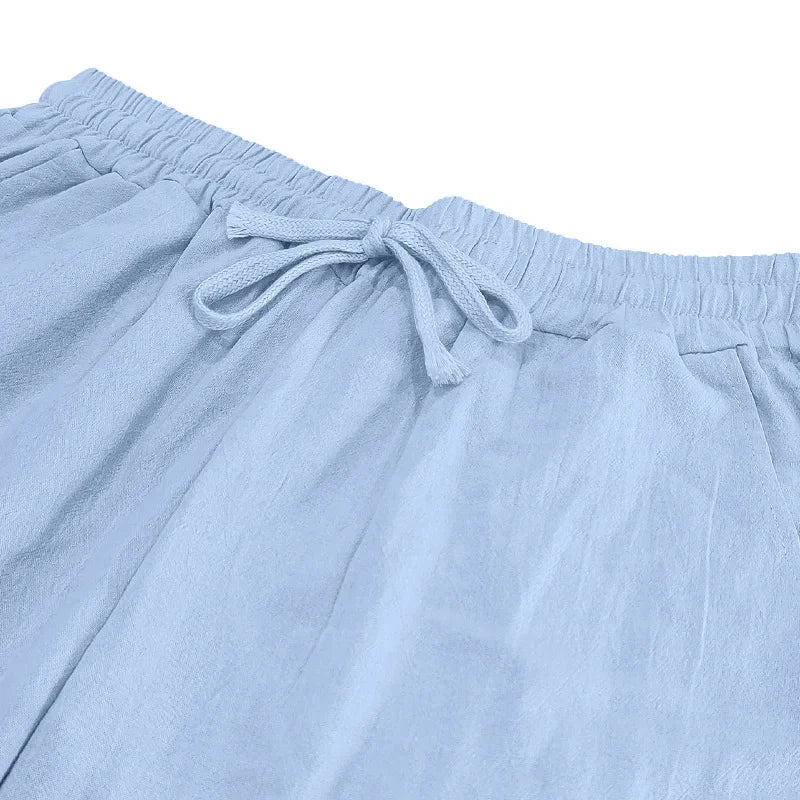 2025 Cross-border American Four Seasons Linen Men's Casual Suit Loose Long Sleeve Pants Shirt Suit Men's