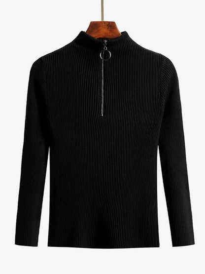 Frauen Fashion Solid Strick Pullover Vintage Langarm Zip-up Grundlegende Hälfte Rollkragenpullover Weibliche Pullover Chic Casual Tops