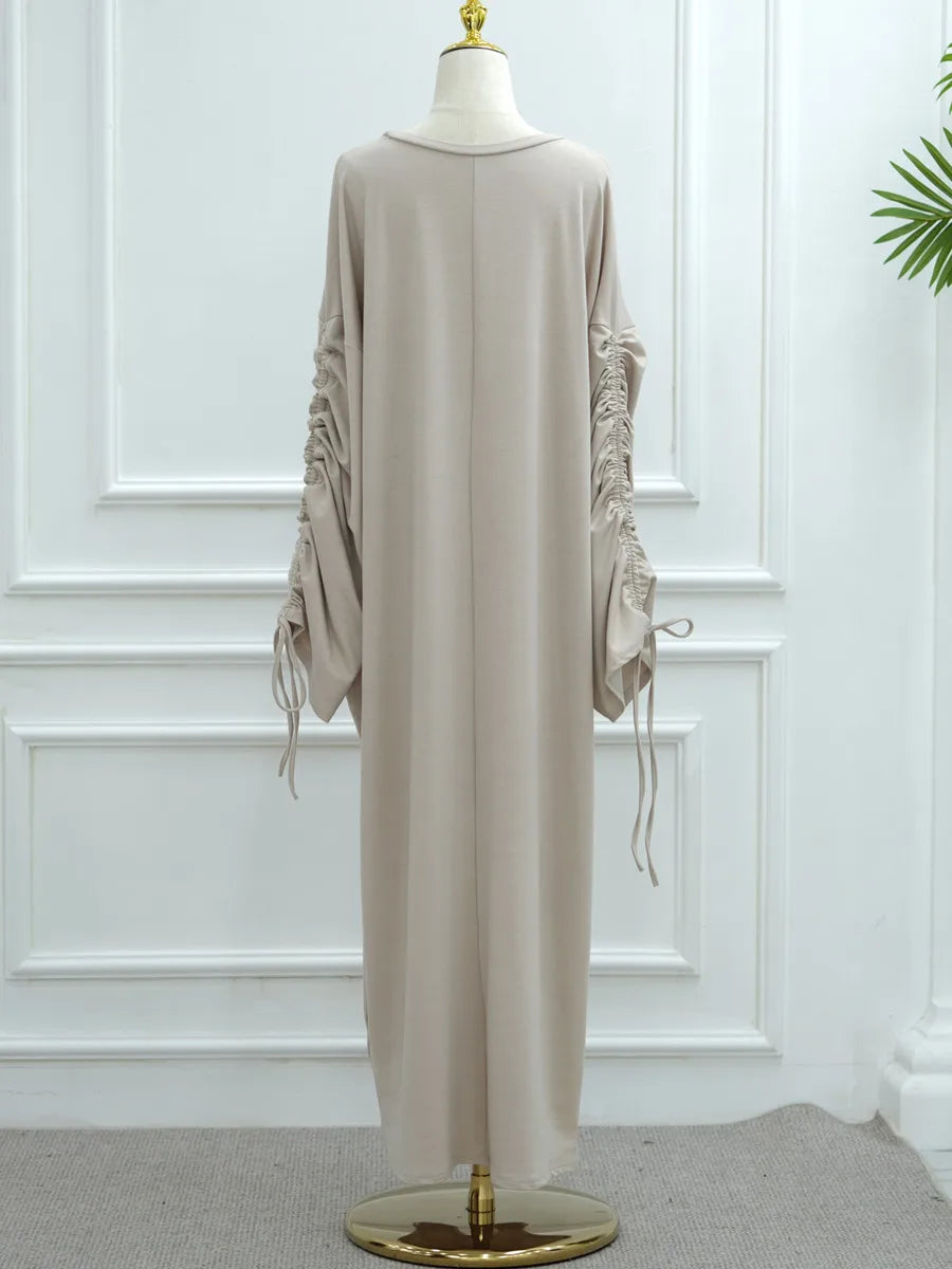 Muslim Women Arabic Dubai Abaya Drawstring sleeves Long Dress Modest Ramadan Kaftan Robe Femme musulmane Islam Clothing Kebaya.