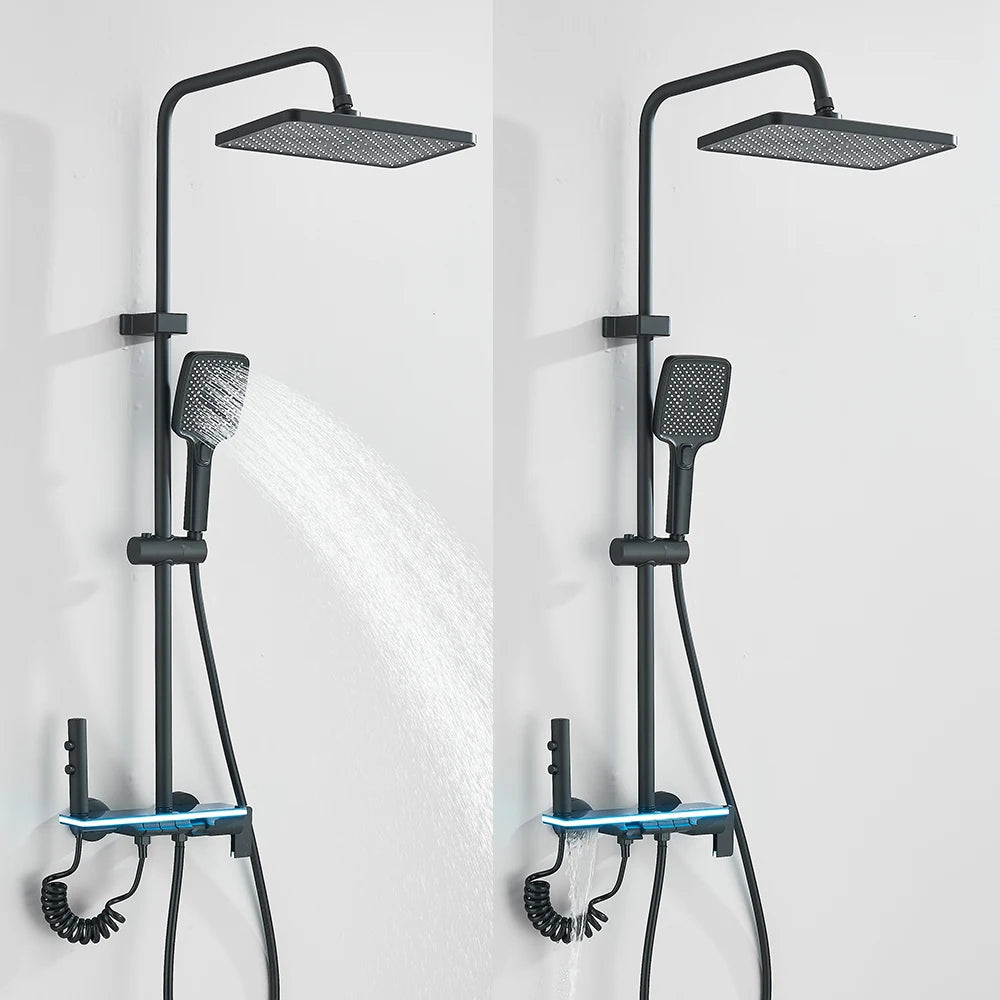 LCD Display Screen Shower Faucet Bathroom Hot Cold Control Background Lights Shower Set Piano Shower System Wall Mounted