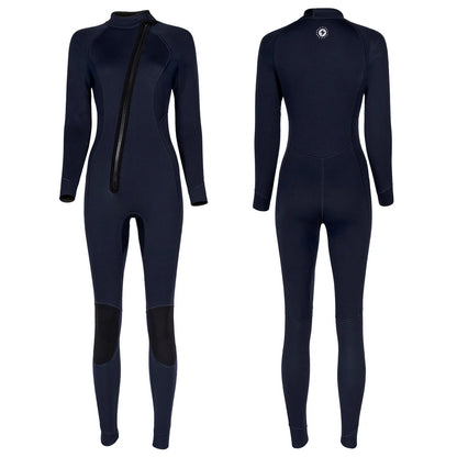 Women 3mm Neoprene One-Piece Thermal Wetsuit Mock Neck Long Sleeve Front Zipper Jumpsuit for Swimming Surfing Snorkeling Diving