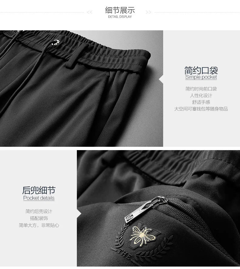 10XL Big Size Men's Summer Casual Pants Straight Fit Elastic Waist Trouser Male Classic Office Plus Large Stretch Zipper Pocket.