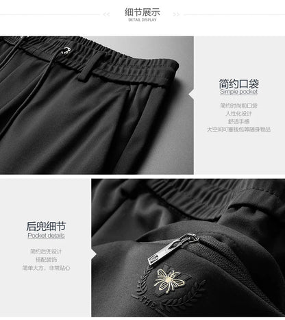 10XL Big Size Men's Summer Casual Pants Straight Fit Elastic Waist Trouser Male Classic Office Plus Large Stretch Zipper Pocket.