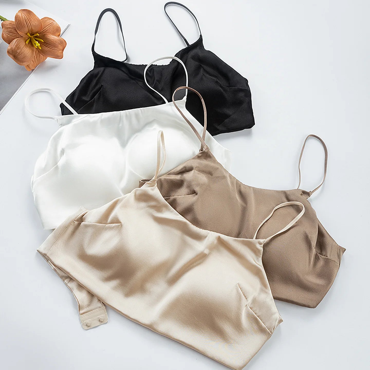 Birdtree 19MM 93% Mulberry Silk 7% Spandex Solid Bra,Women Satin 3/4 Cup U-shaped Back Soft Breathable Sling Underwear A59124JF.