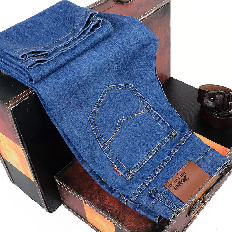 New men's straight leg jeans classic black blue micro elastic casual business casual denim pants men's brand pants.