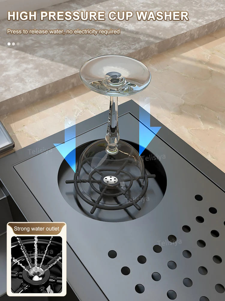 Hidden Cup Washer Bar Tank Stainless Steel Kitchen Sink Multifunctional Wash Basin Mini Small Single Slot With Cover Plate