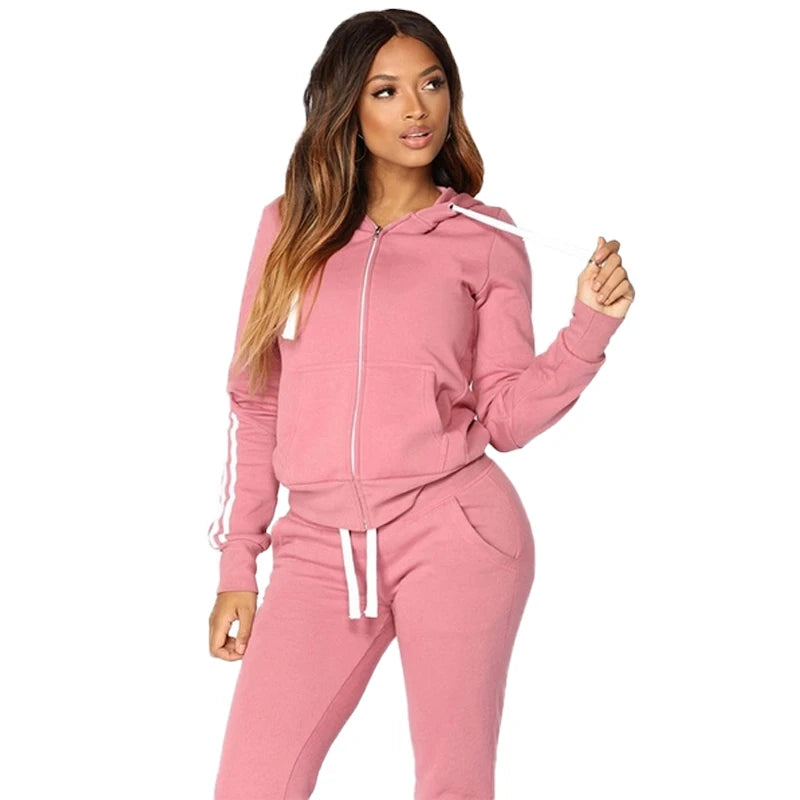 Fashion Women Track Suits Sports Wear Jogging Suits Ladies Hooded Tracksuit Set Clothes Hoodies+Sweatpants Sweat Suits.