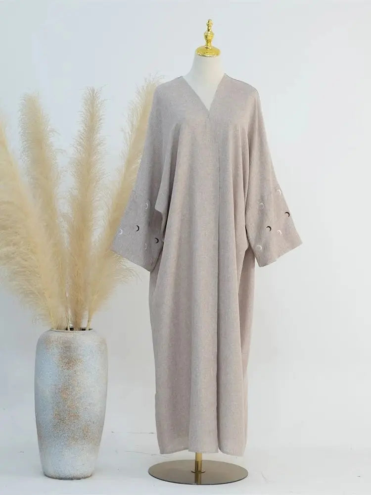 Moon Embroidery Open Abaya 2024 New Luxury Kimono Coat Hijab Muslim Sets for Women Islam Retro Modest Clothing for Party Kebaya