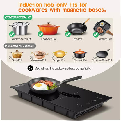 KICHPOWER 30cm 2 plates 1-99 Min Timer Touch Control 3300W Induction Hob.
