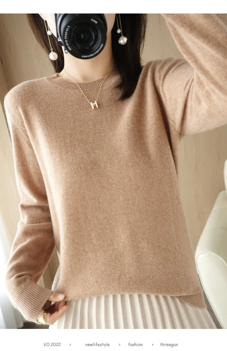 Herbst Winter frauen Pullover Oansatz Kaschmir Solide Pullover Schlank Bodenbildung Shirt Langarm Casual Grundlegende Pull Femme Pullover.