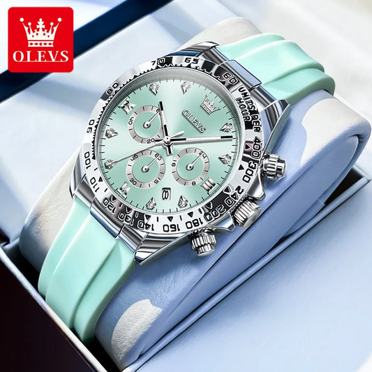 OLEVS Top Luxury Elegant Watch for Women Waterproof Luminous Ladies Watch Light Blue Silicone Strap Quartz Women's Watches Reloj.