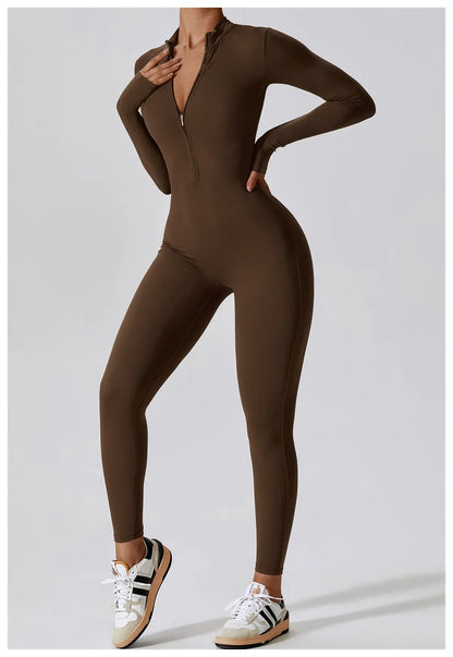 Zipper Sensation Long Sleeve Yoga Suit High Intensity Fitness Sports Bodysuit Tight Fit Clothing 8306 One Piece Suit