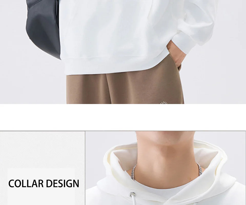 470G-570G HeavyWeight Cotton New Autumn Casual Men's Top Solid Color Loose Pullover Hoodies Sweatshirt Long-Sleeve Men Clothing