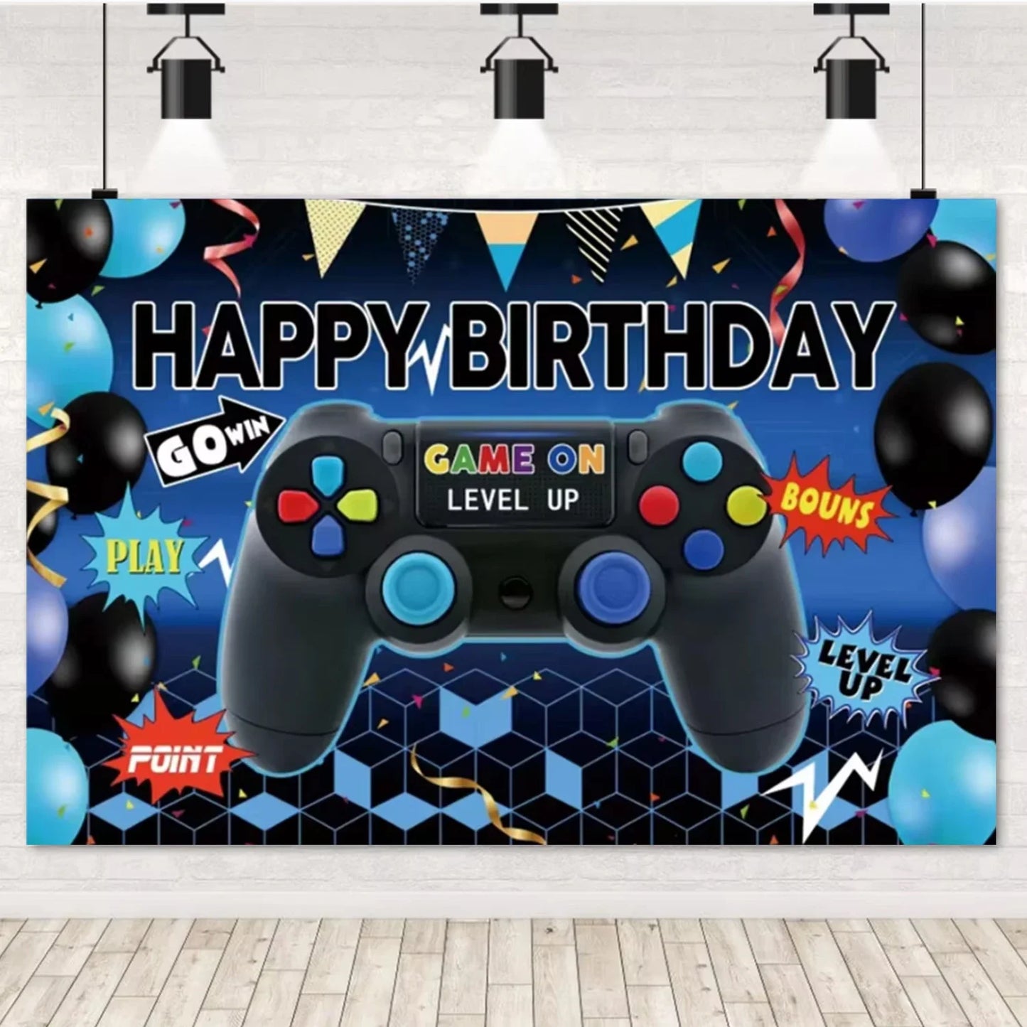 Game On Theme Video Gamer Kids Birthday Party Neon Green Gaming Next Level Up Background Baby Shower Decoration Supplies Props.