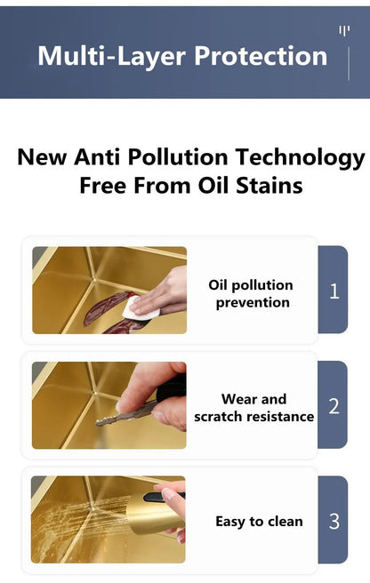 Wasserfall-Küchenspüle, Einzelschüssel, Küchenspülen, goldfarbenes Barspülbecken aus Edelstahl 304, mit Pull-Wasserhahn, Nano-Waschbecken für zu Hause ﻿