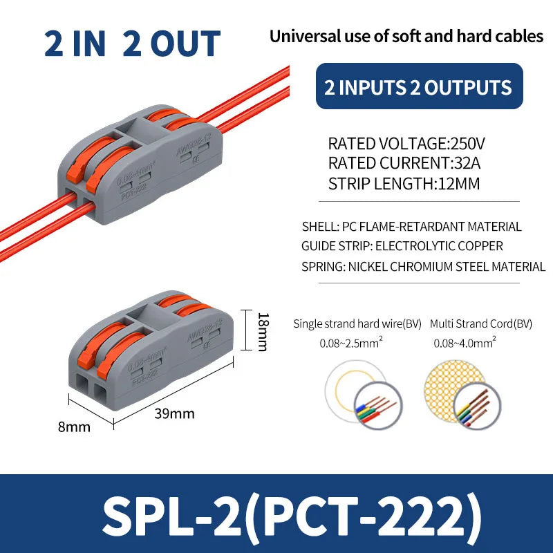 1 In Multiple Out Quick Wiring Connector Universal Splitter Wiring Cable Push In Terminal Block Universal Fast Wiring SPL 222 23.