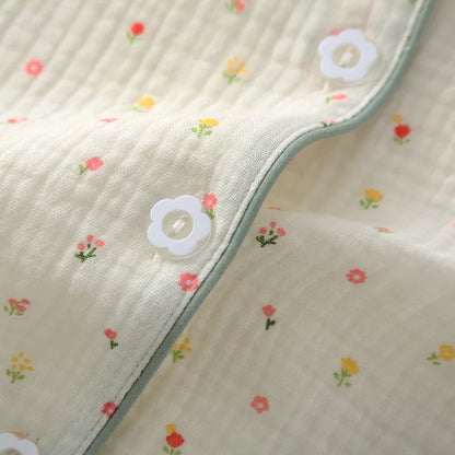 Pajamas pure cotton three-piece set spring and summer thin crepe autumn gauze lapel short-sleeved trousers shorts loungewear set.