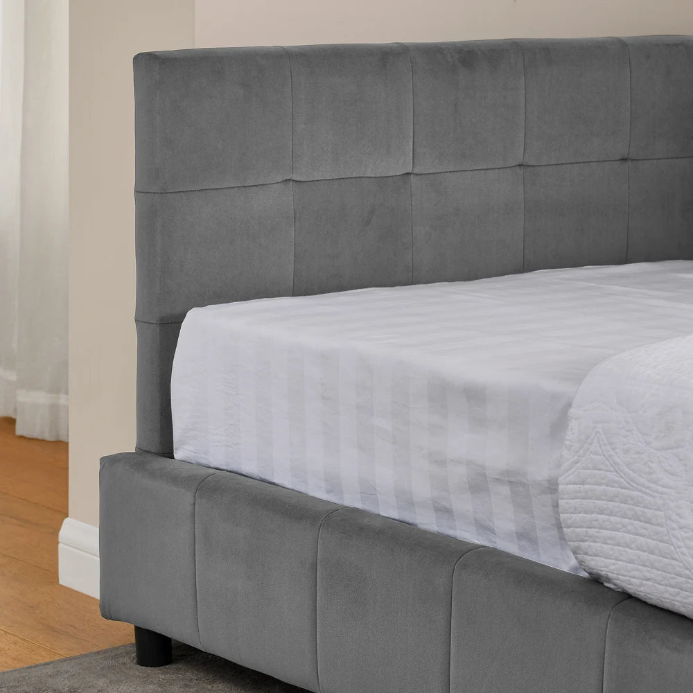 Modernes Einzelbett 90*200 cm, hautfreundliches Samtdesign, Babybett mit hoher Rückenlehne, Beige und Dunkelgrau (ohne Matratze)