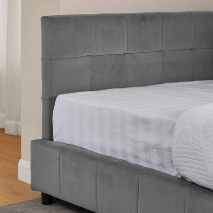 Modernes Einzelbett 90*200 cm, hautfreundliches Samtdesign, Babybett mit hoher Rückenlehne, Beige und Dunkelgrau (ohne Matratze)