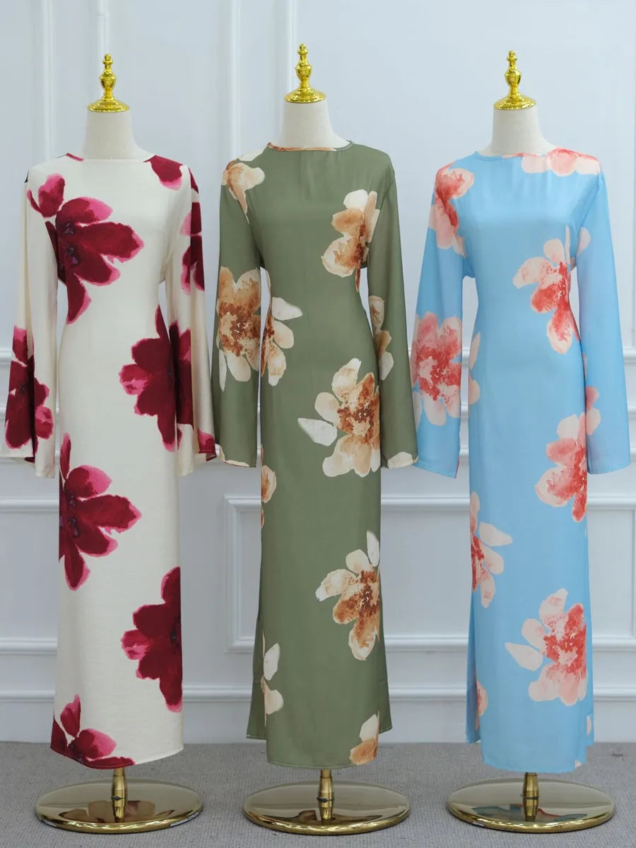 Women Arabic Eid Muslim Dubai Abaya Luxury Fashion Flower Print Maxi Dress Ramadan Robe Femme African Islam Clothing Kebaya.