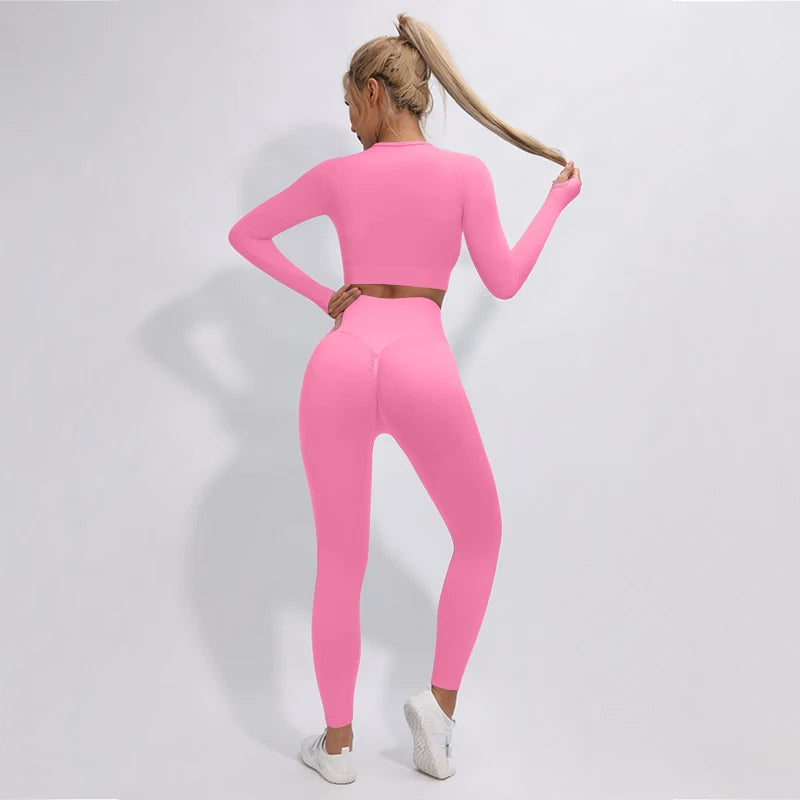 2/3/4Pcs Women's Tracksuit Seamless Yoga Set Leggings Sports Suit for Fitness Long Sleeve Top Gym Clothing Workout Sportswear
