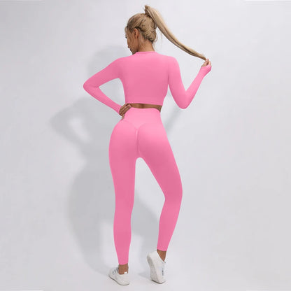 2/3/4Pcs Women's Tracksuit Seamless Yoga Set Leggings Sports Suit for Fitness Long Sleeve Top Gym Clothing Workout Sportswear