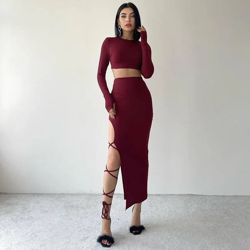 D23st272 Women's Autumn New Solid Color Casual Long Sleeve Round Neck Top Slimming Smooths Your Silhouette Tie Half Dress Suit.
