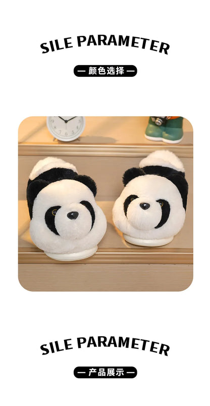 New Women Indoor Fluffy Slippers Cute Cartoon Panda Winter Warm Shoes For Couples Soft Plush Light Weight Women Men Home Slipper.