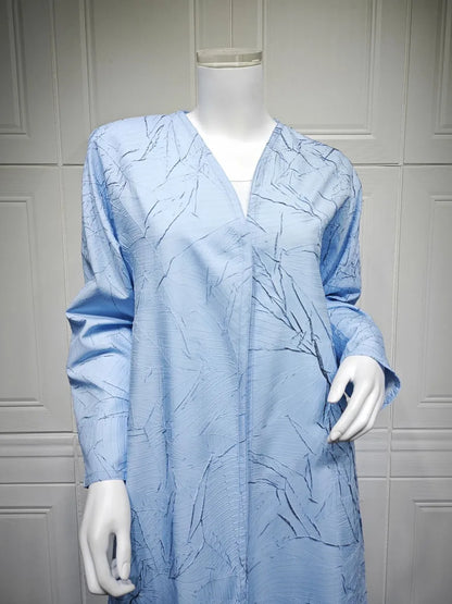 Women Muslim Arabic Abaya Luxury Fold Stripes Kimono Cardigan Coat Long Dress Kaftan Modest Robe Femme Islam Clothing Kebaya.