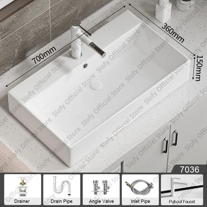 Large Square Ceramic Washbasin For Bathroom Countertop Basin White Sink Above Counter Pedestal Hotel Home Balcony Bathroom Sinks