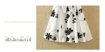 Neuer eleganter Anzug, zweiteiliges Kleid, hohe Taille, ärmellos, schlanker A-Linien-Rock, Blumenstickerei, weißes Oberteil, Schleife, Gürtel, Vintage-Frau.