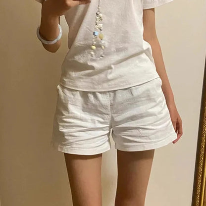 High Waist Cotton Shorts Women Summer Korean Loose Casual Wide Leg Shorts Female Fashion Simple Pure All Match Jogging Shorts.