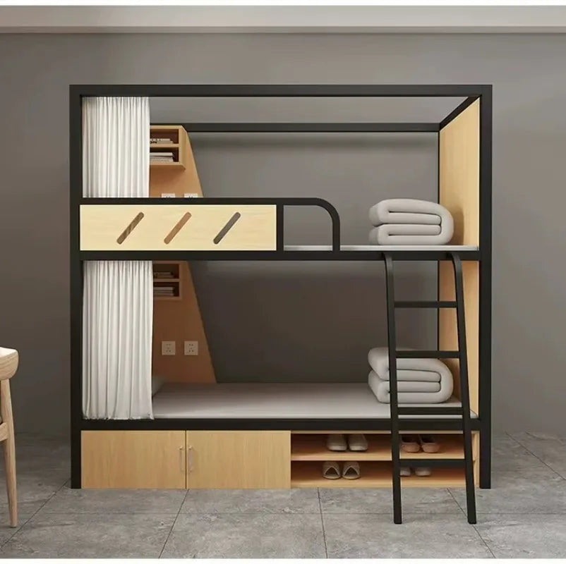 Obere und untere Etagenbetten, Schulwohnheim, Apartmentbett, Jugend, Hostel, Raumkapsel, All-Inclusive-Bett, Stahl, Holz, kombiniert, Mutter