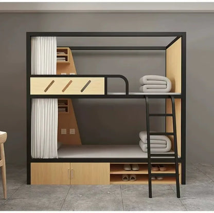 Obere und untere Etagenbetten, Schulwohnheim, Apartmentbett, Jugend, Hostel, Raumkapsel, All-Inclusive-Bett, Stahl, Holz, kombiniert, Mutter