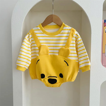 Gelbe Kollektion Frühling Herbst Baby Mädchen Junge Rundkragen Lange Ärmel Cartoon Bär Body/Strampler Neugeborenen Overall K31266