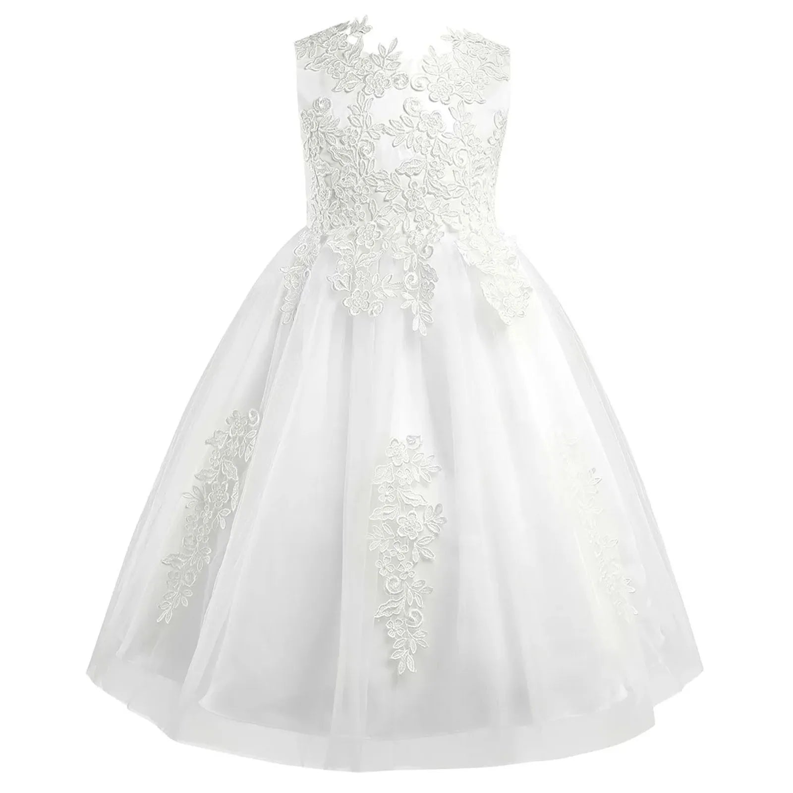 Blumenmädchenkleid mit floraler Spitze für Kinder, bestickt, für Hochzeit, Festzug, Brautjungfernkleid, ärmellos, Taufe, Kommunion, Ballkleid.