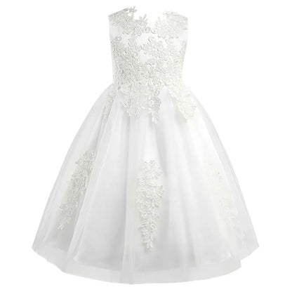 Blumenmädchenkleid mit floraler Spitze für Kinder, bestickt, für Hochzeit, Festzug, Brautjungfernkleid, ärmellos, Taufe, Kommunion, Ballkleid.