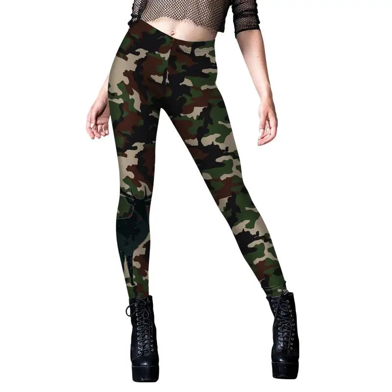 NADANBAO Leggings Women Sporty Pants Camouflage Green Star print Outdoor Hiking Fitness Workout Elastic Sexy Tights Trousers.