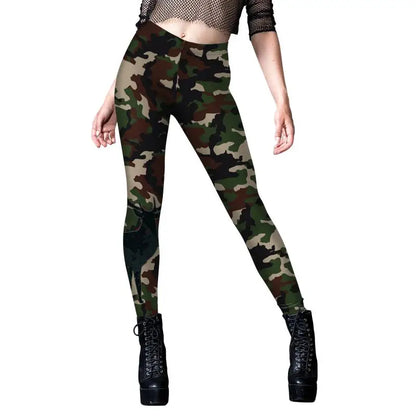 NADANBAO Leggings Women Sporty Pants Camouflage Green Star print Outdoor Hiking Fitness Workout Elastic Sexy Tights Trousers.