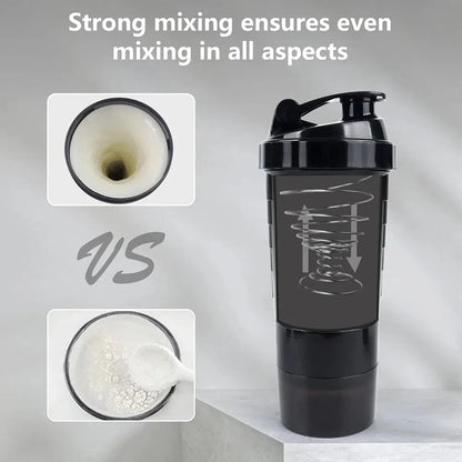 3 Layers Shaker Protein Bottle Powder Shake Cup Water Bottle Plastic Mixing Cup Body Building Exercise Bottle.