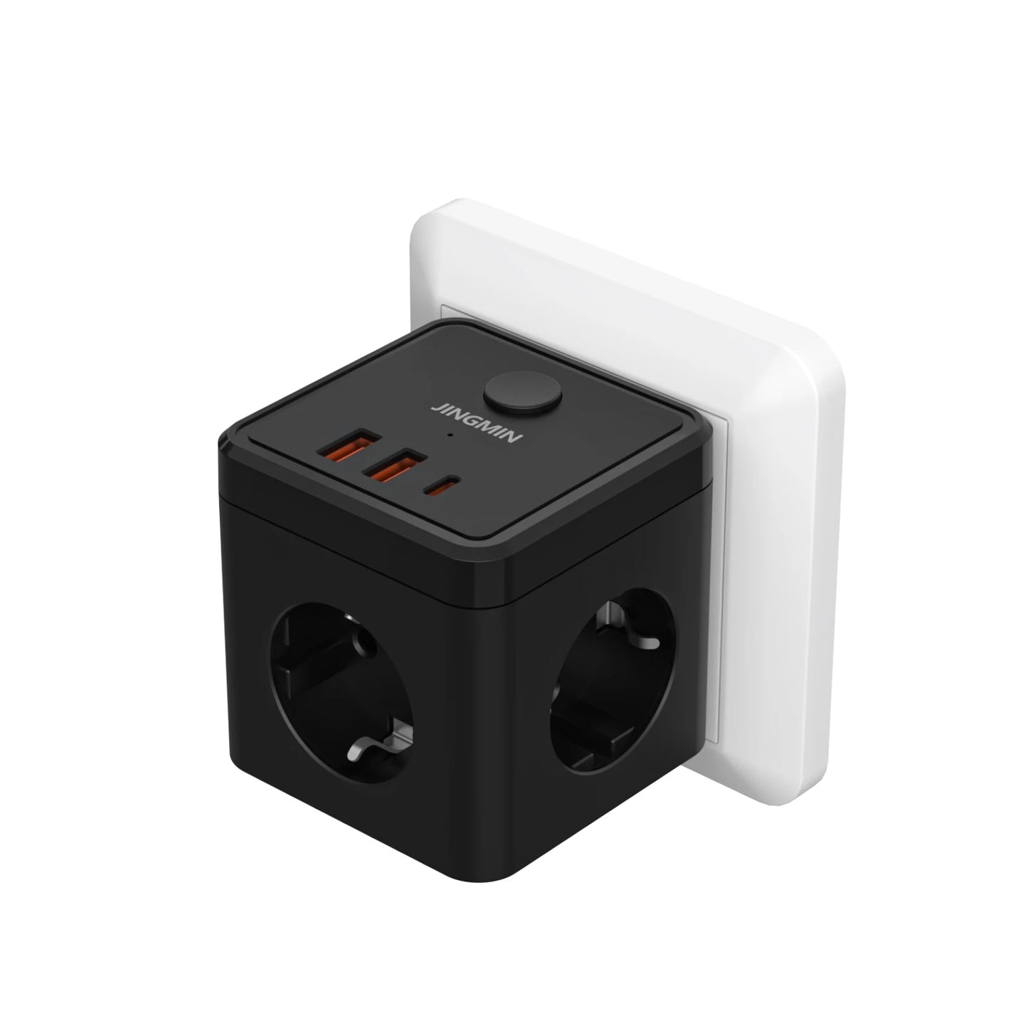 Wandsteckdosen-Extender mit Schalter, 3 Steckdosen, 2 USB-A- und 1 Typ-C-Anschlüsse, tragbarer Cube-Steckdosenleisten-Adapter zum Aufladen auf Reisen.