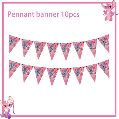 Disney Rosa Stich Geburtstag Party Dekorationen Geschirr Set Tischdecke Hintergrund Banner Für Kinder Geburtstag Dekorationen Lieferungen