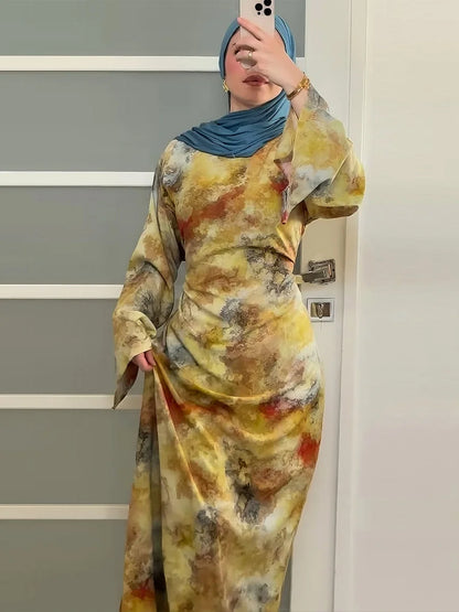 Middle East Women Fashion Dubai Abaya Türkiye Print Long Dress Modest Plain Prayer Ramadan Robe Femme Islam Clothing Kebaya.