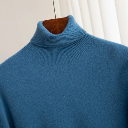 Men 100% Merino Wool Sweater Turtleneck Knitted Pullover Cashmere Warm Solid Color Clothes Business Bottoming Tops Autumn Winter